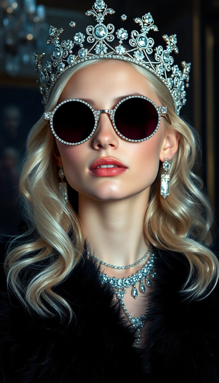 Best Elegant Young Platinum Blonde Queen in Black Fur Phone Captivating Background